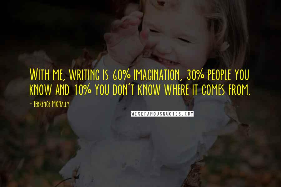 Terrence McNally Quotes: With me, writing is 60% imagination, 30% people you know and 10% you don't know where it comes from.