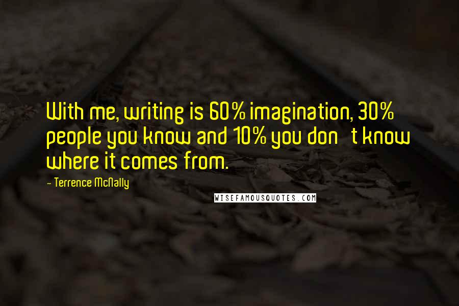 Terrence McNally Quotes: With me, writing is 60% imagination, 30% people you know and 10% you don't know where it comes from.