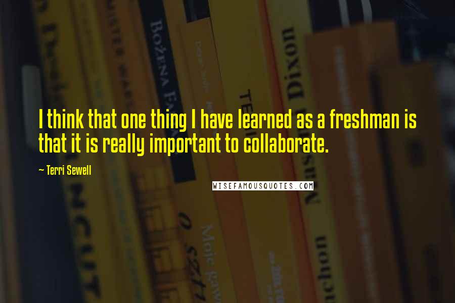 Terri Sewell Quotes: I think that one thing I have learned as a freshman is that it is really important to collaborate.