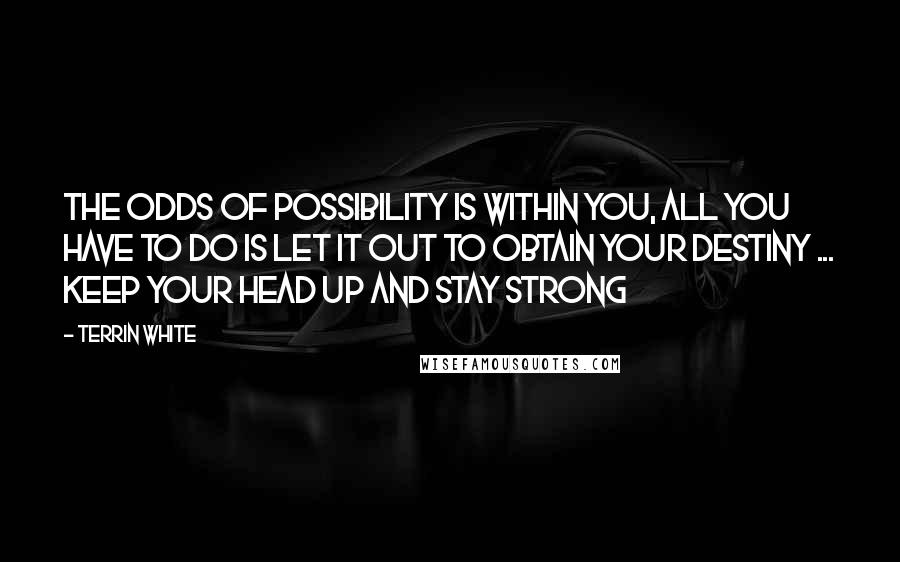 Terrin White Quotes: The Odds Of Possibility Is Within You, All You Have To Do Is Let It Out To Obtain Your Destiny ... Keep Your Head Up And Stay Strong
