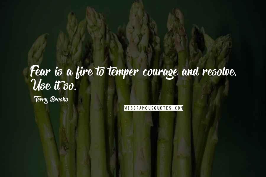 Terry Brooks Quotes: Fear is a fire to temper courage and resolve. Use it so.