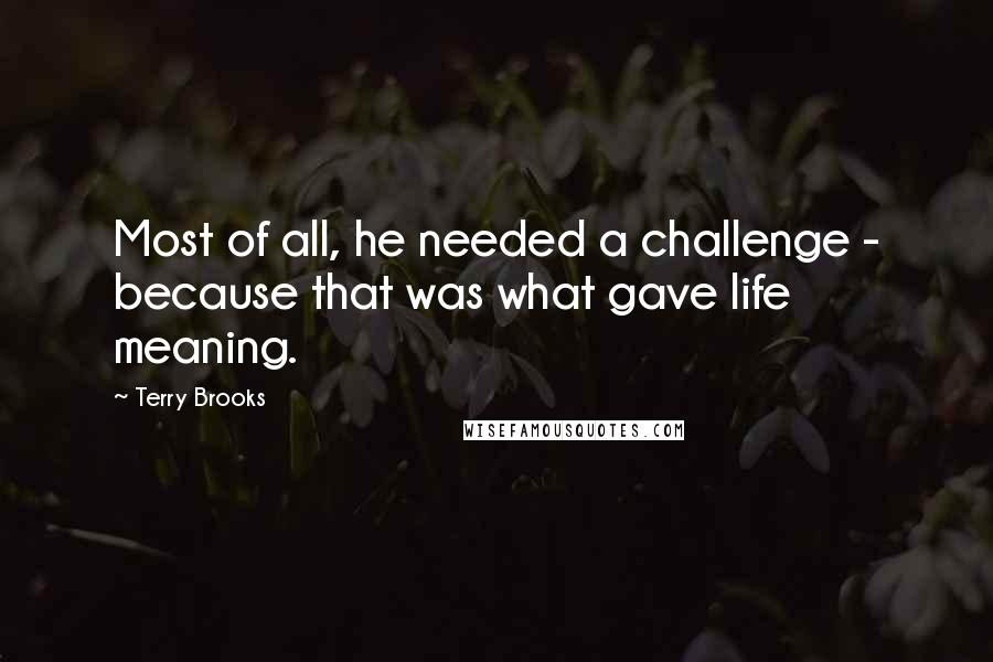 Terry Brooks Quotes: Most of all, he needed a challenge - because that was what gave life meaning.