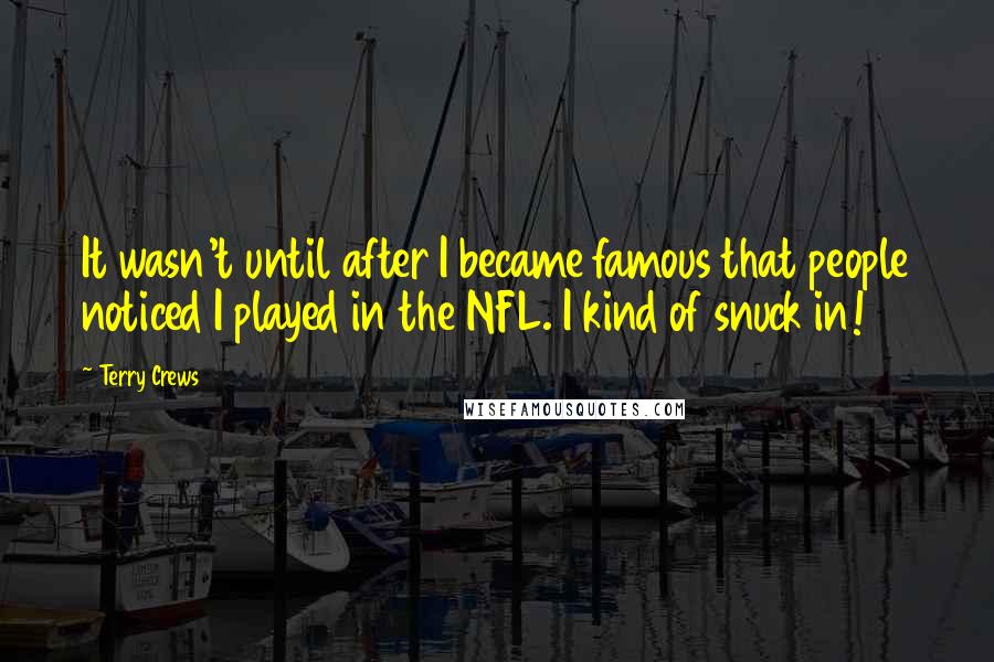 Terry Crews Quotes: It wasn't until after I became famous that people noticed I played in the NFL. I kind of snuck in!