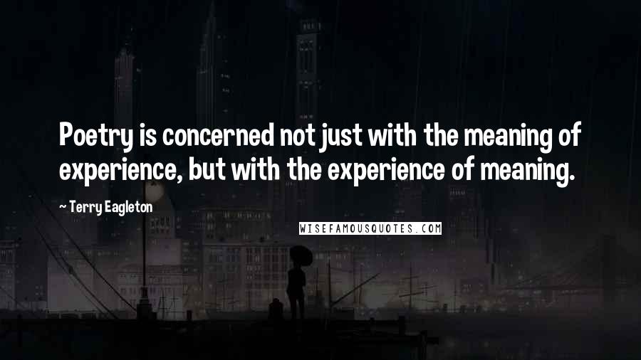 Terry Eagleton Quotes: Poetry is concerned not just with the meaning of experience, but with the experience of meaning.