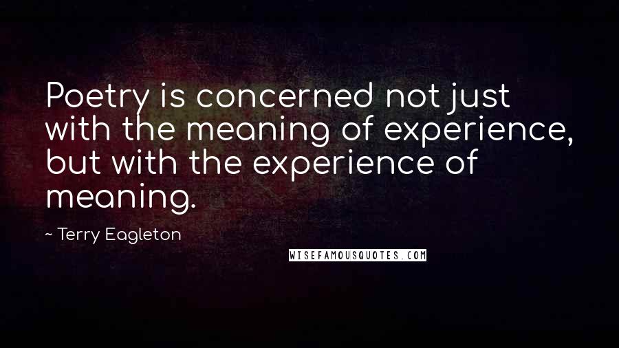 Terry Eagleton Quotes: Poetry is concerned not just with the meaning of experience, but with the experience of meaning.