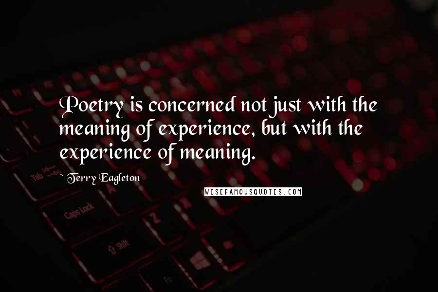 Terry Eagleton Quotes: Poetry is concerned not just with the meaning of experience, but with the experience of meaning.