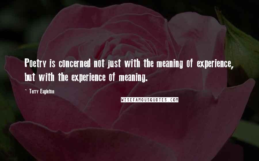 Terry Eagleton Quotes: Poetry is concerned not just with the meaning of experience, but with the experience of meaning.