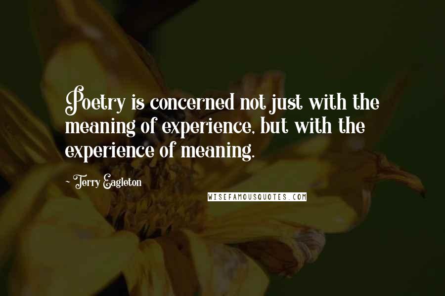 Terry Eagleton Quotes: Poetry is concerned not just with the meaning of experience, but with the experience of meaning.