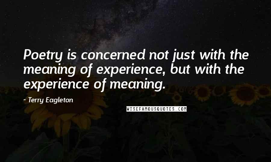 Terry Eagleton Quotes: Poetry is concerned not just with the meaning of experience, but with the experience of meaning.