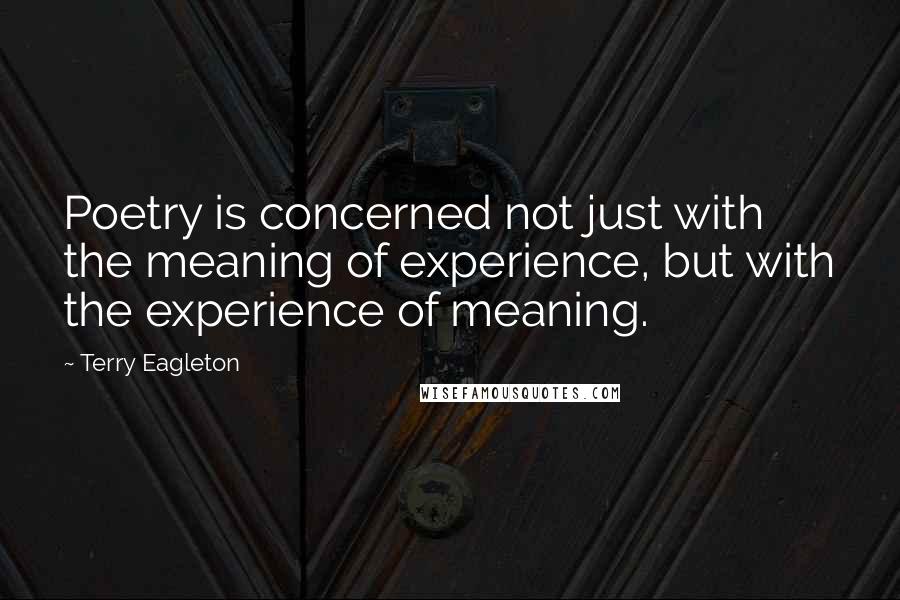 Terry Eagleton Quotes: Poetry is concerned not just with the meaning of experience, but with the experience of meaning.