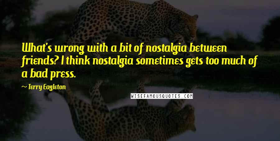 Terry Eagleton Quotes: What's wrong with a bit of nostalgia between friends? I think nostalgia sometimes gets too much of a bad press.