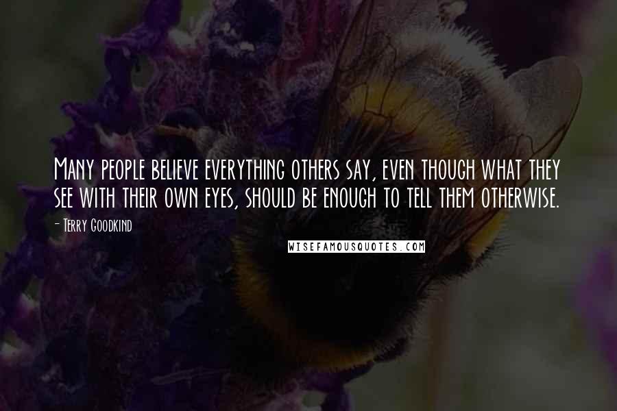 Terry Goodkind Quotes: Many people believe everything others say, even though what they see with their own eyes, should be enough to tell them otherwise.