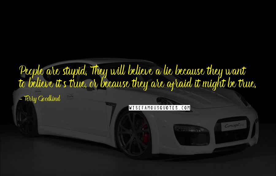 Terry Goodkind Quotes: People are stupid. They will believe a lie because they want to believe it's true, or because they are afraid it might be true.