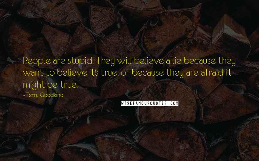 Terry Goodkind Quotes: People are stupid. They will believe a lie because they want to believe it's true, or because they are afraid it might be true.