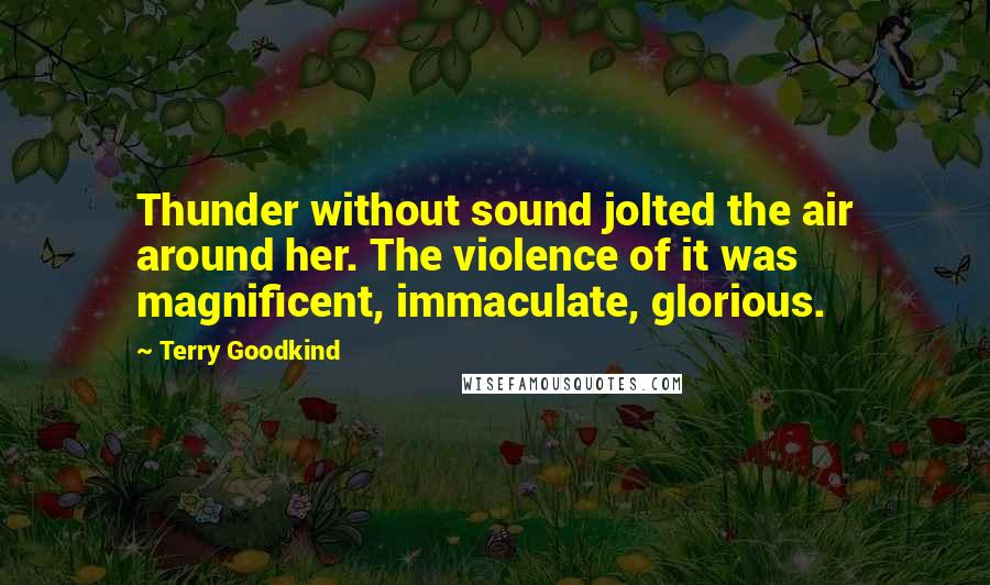 Terry Goodkind Quotes: Thunder without sound jolted the air around her. The violence of it was magnificent, immaculate, glorious.