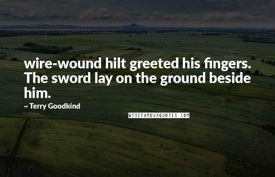 Terry Goodkind Quotes: wire-wound hilt greeted his fingers. The sword lay on the ground beside him.