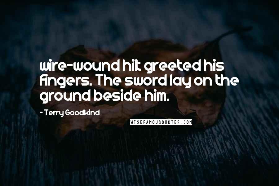 Terry Goodkind Quotes: wire-wound hilt greeted his fingers. The sword lay on the ground beside him.