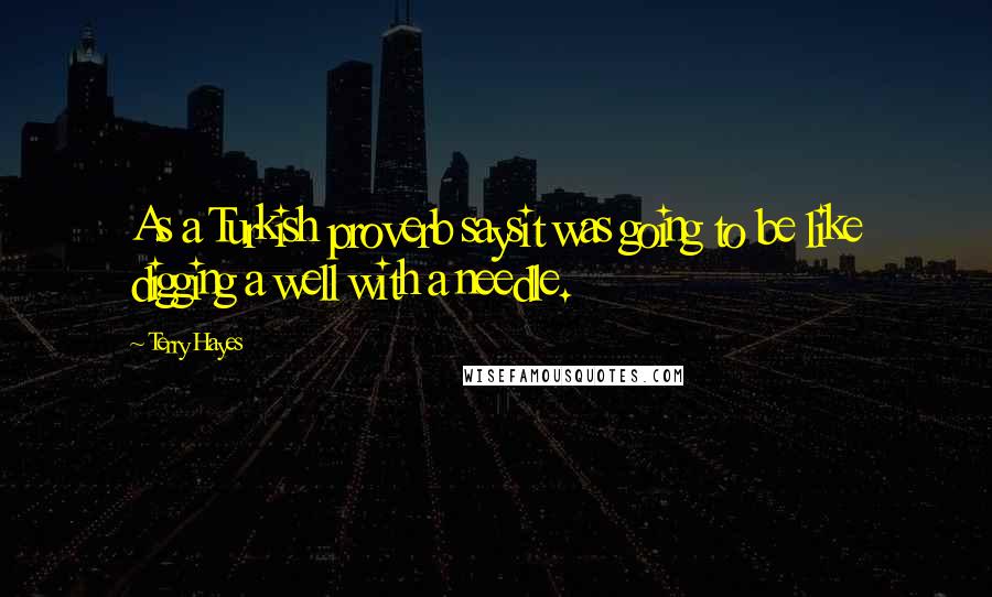 Terry Hayes Quotes: As a Turkish proverb saysit was going to be like digging a well with a needle.