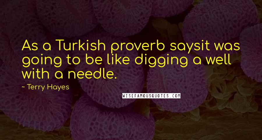 Terry Hayes Quotes: As a Turkish proverb saysit was going to be like digging a well with a needle.