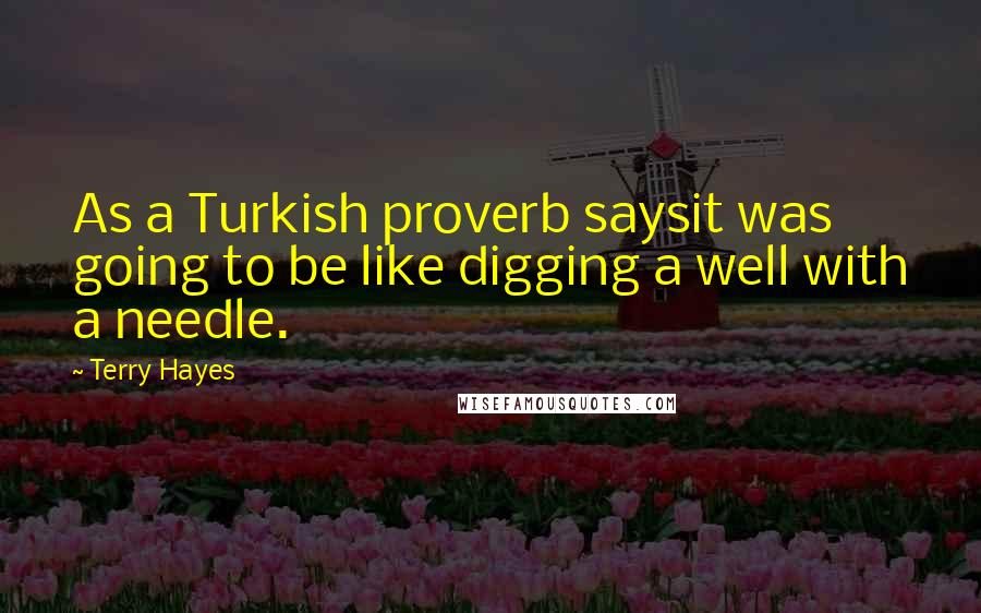 Terry Hayes Quotes: As a Turkish proverb saysit was going to be like digging a well with a needle.