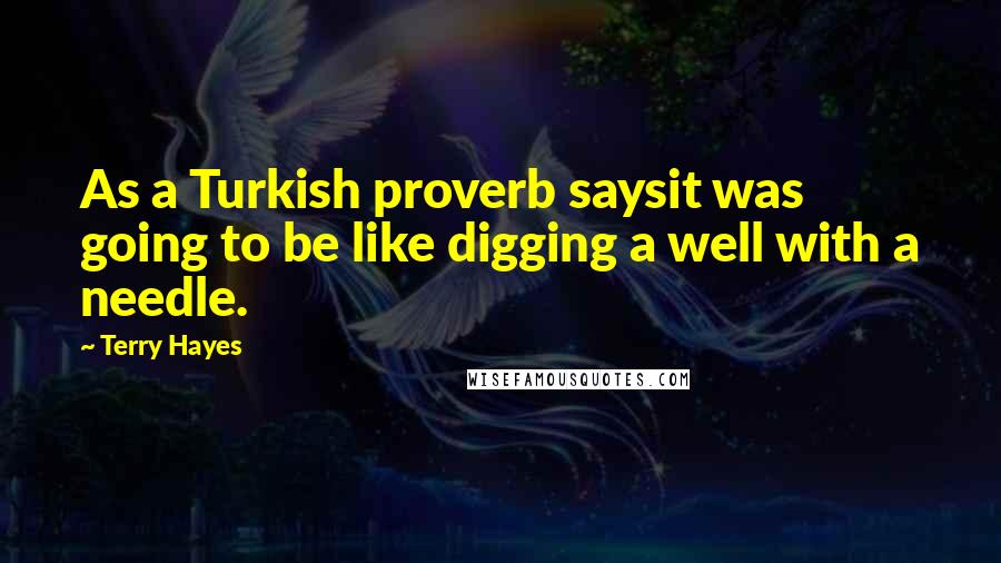 Terry Hayes Quotes: As a Turkish proverb saysit was going to be like digging a well with a needle.