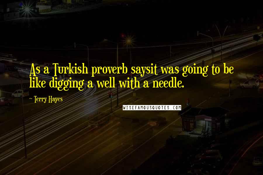 Terry Hayes Quotes: As a Turkish proverb saysit was going to be like digging a well with a needle.