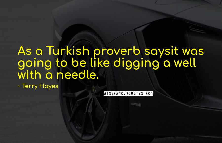 Terry Hayes Quotes: As a Turkish proverb saysit was going to be like digging a well with a needle.