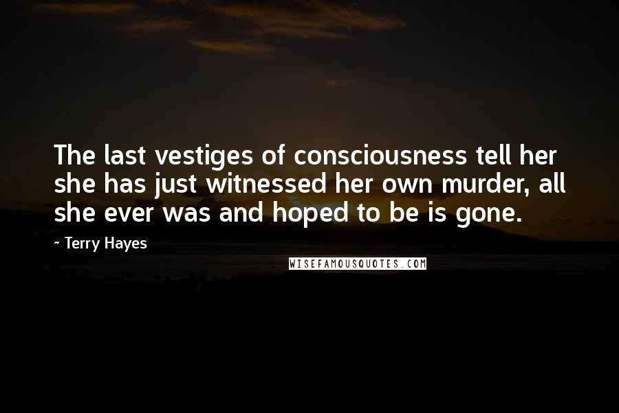 Terry Hayes Quotes: The last vestiges of consciousness tell her she has just witnessed her own murder, all she ever was and hoped to be is gone.