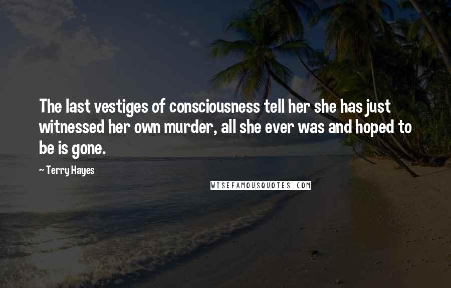 Terry Hayes Quotes: The last vestiges of consciousness tell her she has just witnessed her own murder, all she ever was and hoped to be is gone.