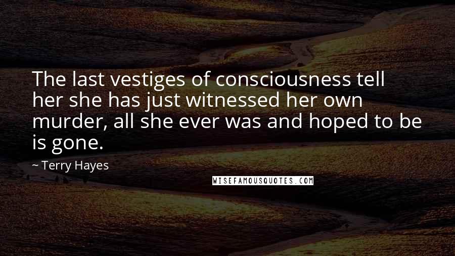 Terry Hayes Quotes: The last vestiges of consciousness tell her she has just witnessed her own murder, all she ever was and hoped to be is gone.