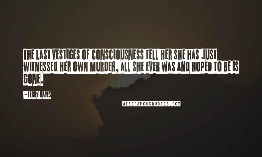 Terry Hayes Quotes: The last vestiges of consciousness tell her she has just witnessed her own murder, all she ever was and hoped to be is gone.