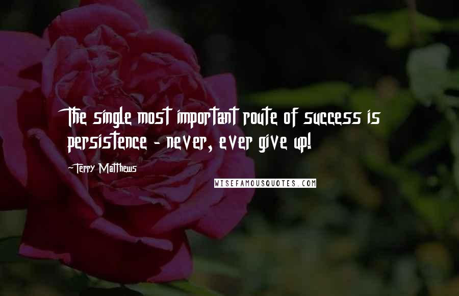 Terry Matthews Quotes: The single most important route of success is persistence - never, ever give up!