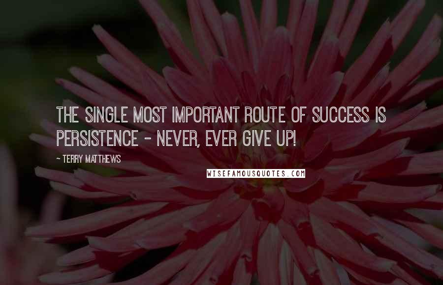 Terry Matthews Quotes: The single most important route of success is persistence - never, ever give up!