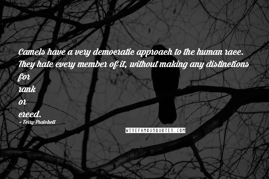 Terry Pratchett Quotes: Camels have a very democratic approach to the human race. They hate every member of it, without making any distinctions for rank or creed.