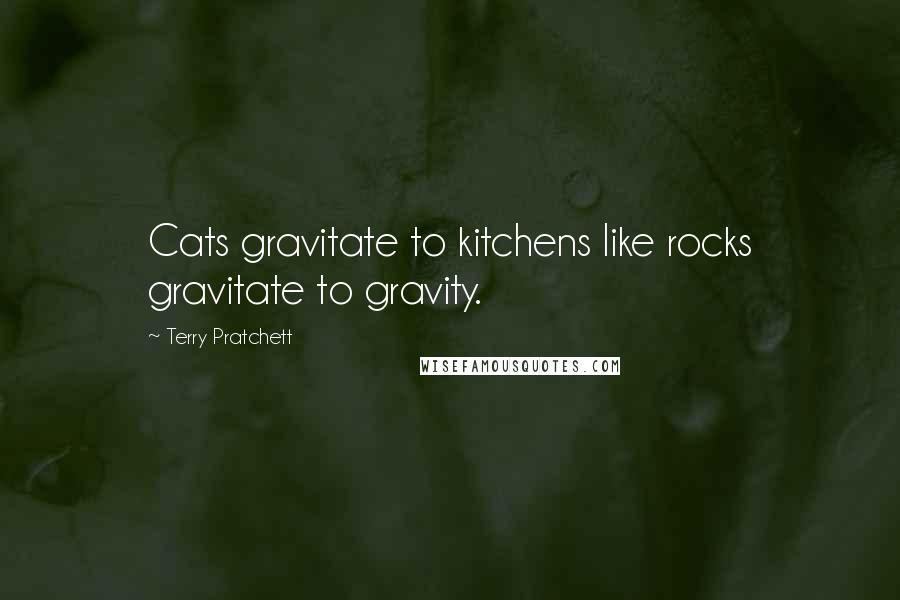 Terry Pratchett Quotes: Cats gravitate to kitchens like rocks gravitate to gravity.