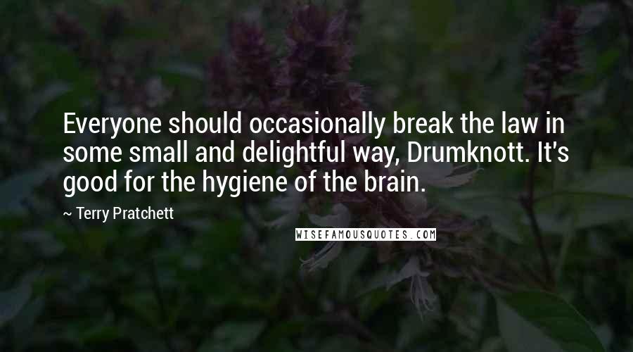 Terry Pratchett Quotes: Everyone should occasionally break the law in some small and delightful way, Drumknott. It's good for the hygiene of the brain.