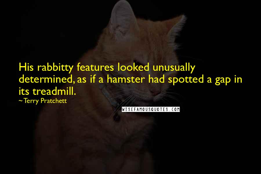 Terry Pratchett Quotes: His rabbitty features looked unusually determined, as if a hamster had spotted a gap in its treadmill.