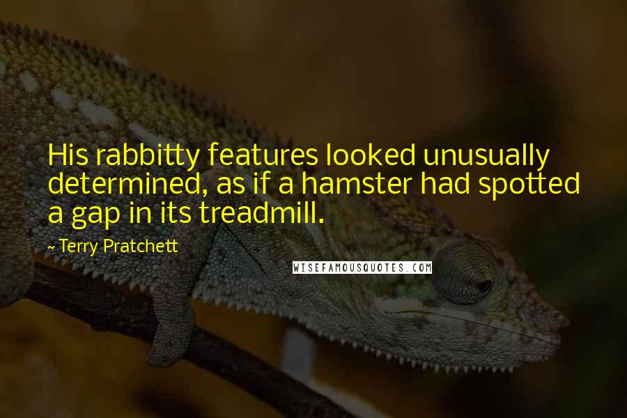 Terry Pratchett Quotes: His rabbitty features looked unusually determined, as if a hamster had spotted a gap in its treadmill.