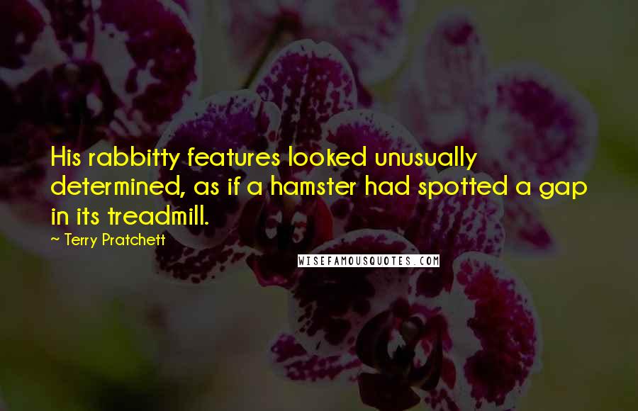 Terry Pratchett Quotes: His rabbitty features looked unusually determined, as if a hamster had spotted a gap in its treadmill.