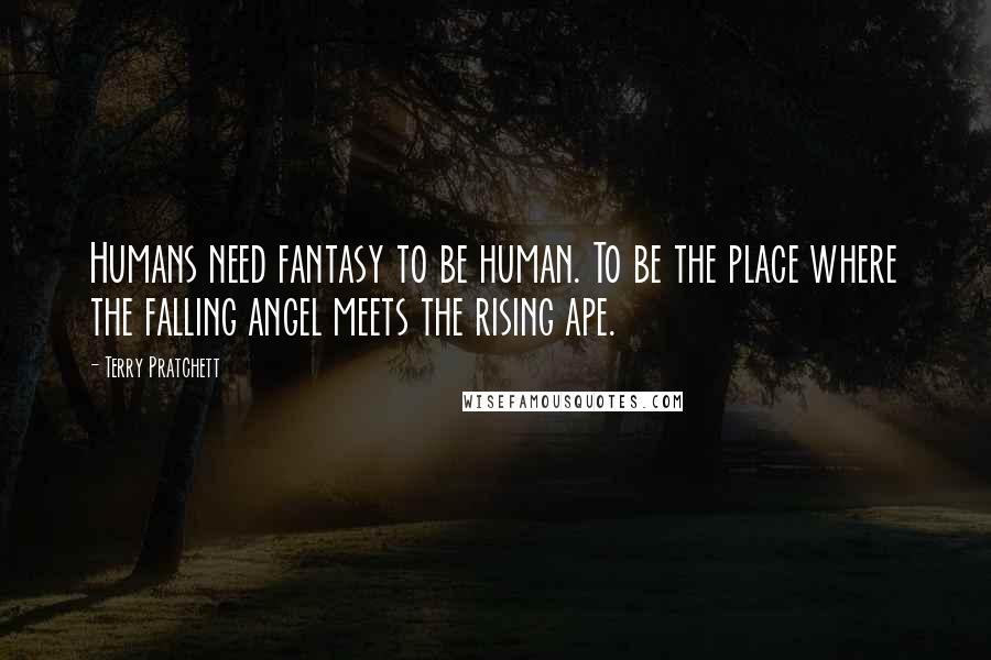 Terry Pratchett Quotes: Humans need fantasy to be human. To be the place where the falling angel meets the rising ape.