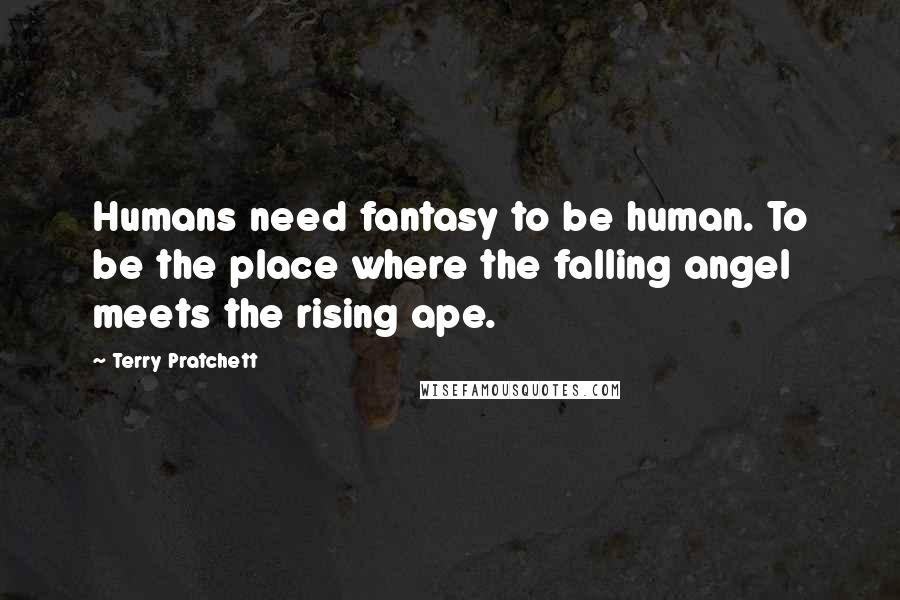 Terry Pratchett Quotes: Humans need fantasy to be human. To be the place where the falling angel meets the rising ape.