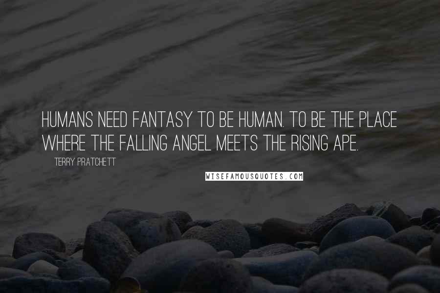 Terry Pratchett Quotes: Humans need fantasy to be human. To be the place where the falling angel meets the rising ape.