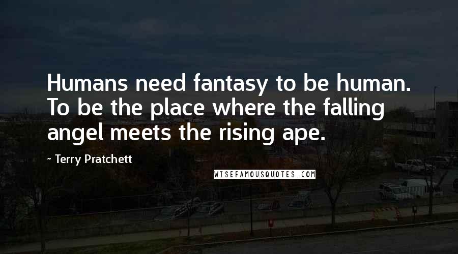 Terry Pratchett Quotes: Humans need fantasy to be human. To be the place where the falling angel meets the rising ape.