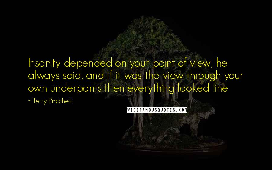 Terry Pratchett Quotes: Insanity depended on your point of view, he always said, and if it was the view through your own underpants then everything looked fine
