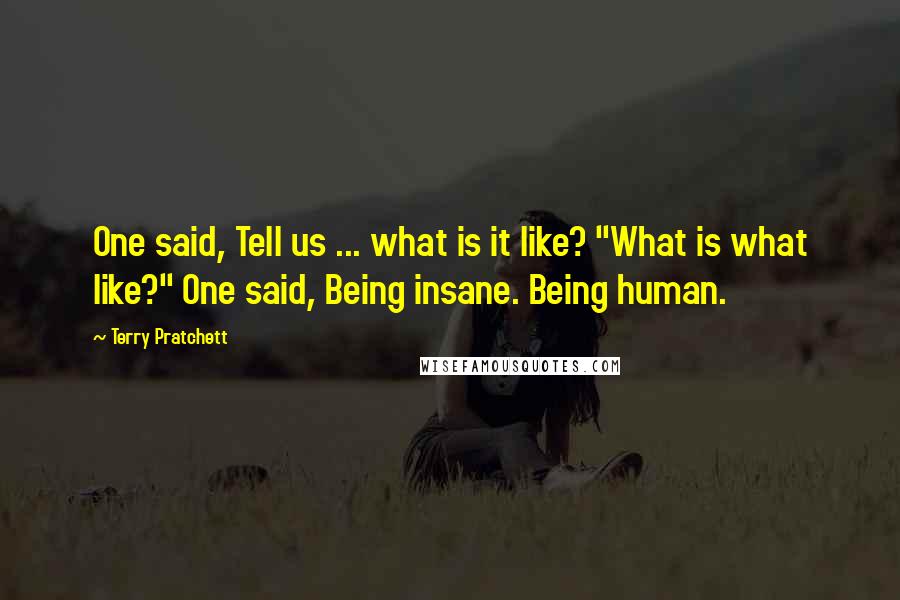 Terry Pratchett Quotes: One said, Tell us ... what is it like? "What is what like?" One said, Being insane. Being human.