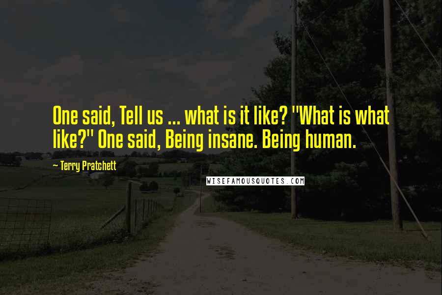 Terry Pratchett Quotes: One said, Tell us ... what is it like? "What is what like?" One said, Being insane. Being human.