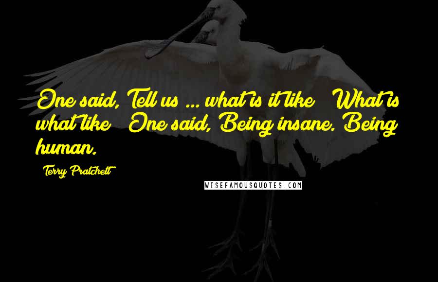 Terry Pratchett Quotes: One said, Tell us ... what is it like? "What is what like?" One said, Being insane. Being human.