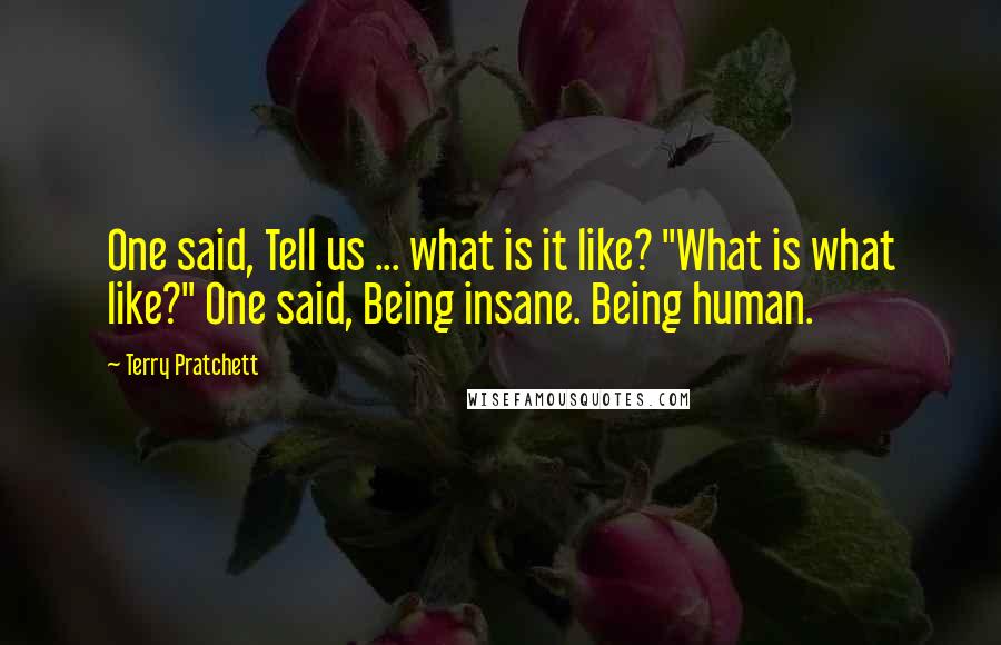 Terry Pratchett Quotes: One said, Tell us ... what is it like? "What is what like?" One said, Being insane. Being human.