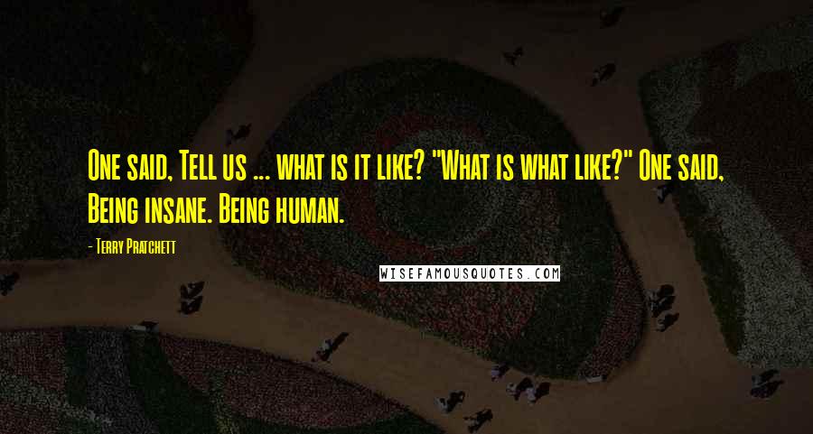 Terry Pratchett Quotes: One said, Tell us ... what is it like? "What is what like?" One said, Being insane. Being human.