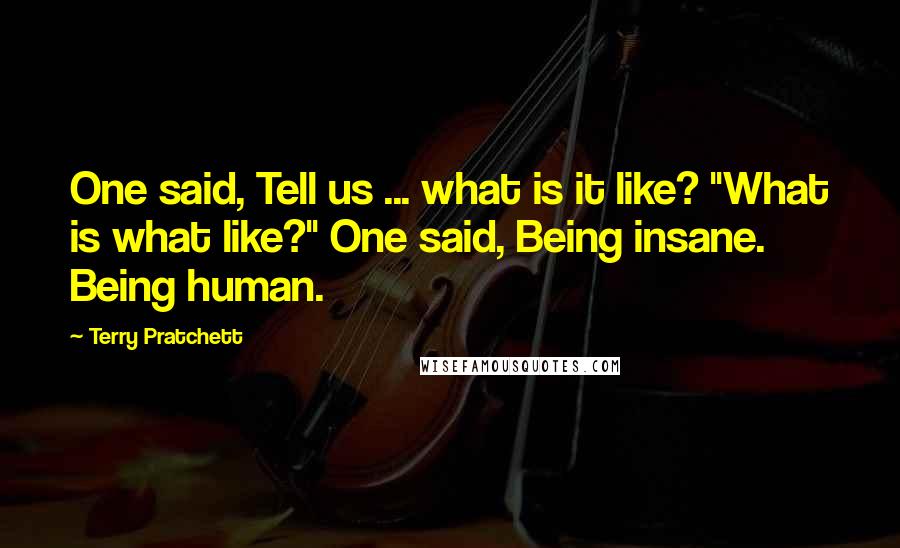 Terry Pratchett Quotes: One said, Tell us ... what is it like? "What is what like?" One said, Being insane. Being human.